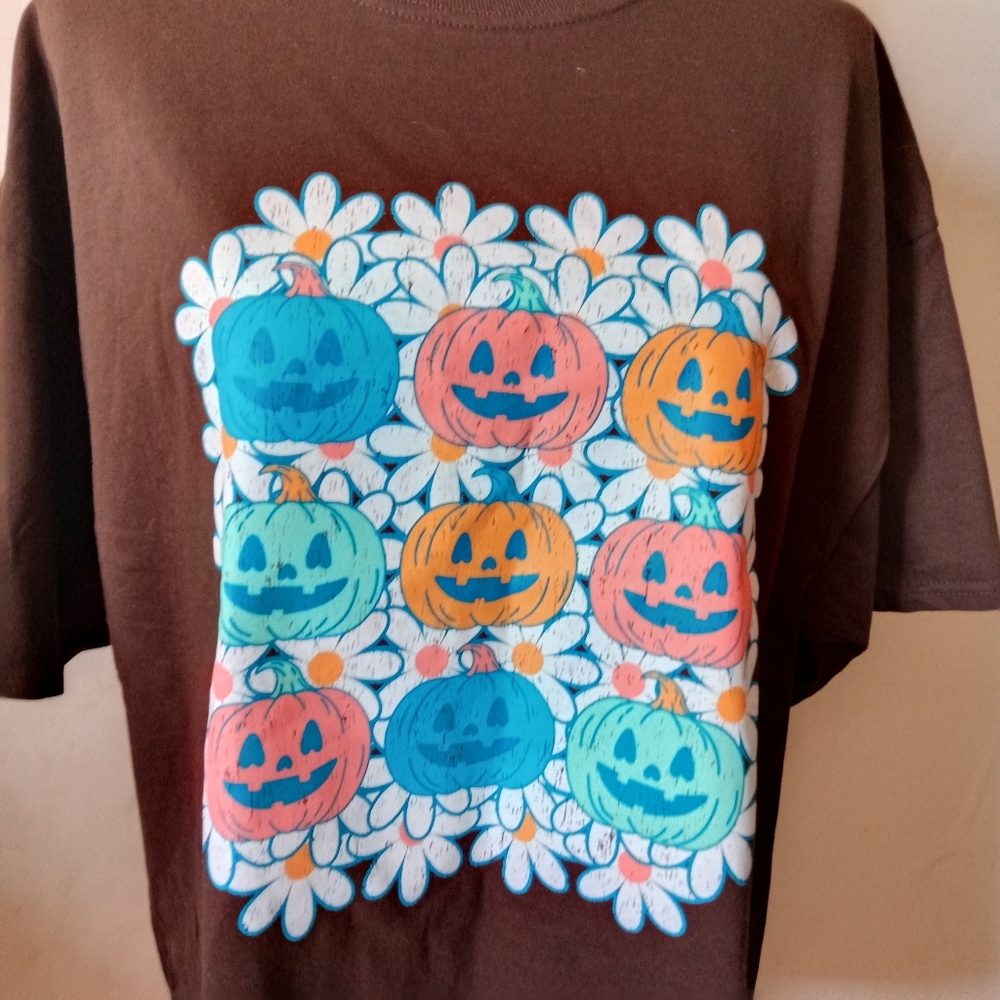 Port & Company Colorful Pastel Pumpkin Graphic T-Shirt Women's Size XL - Picture 2 of 8